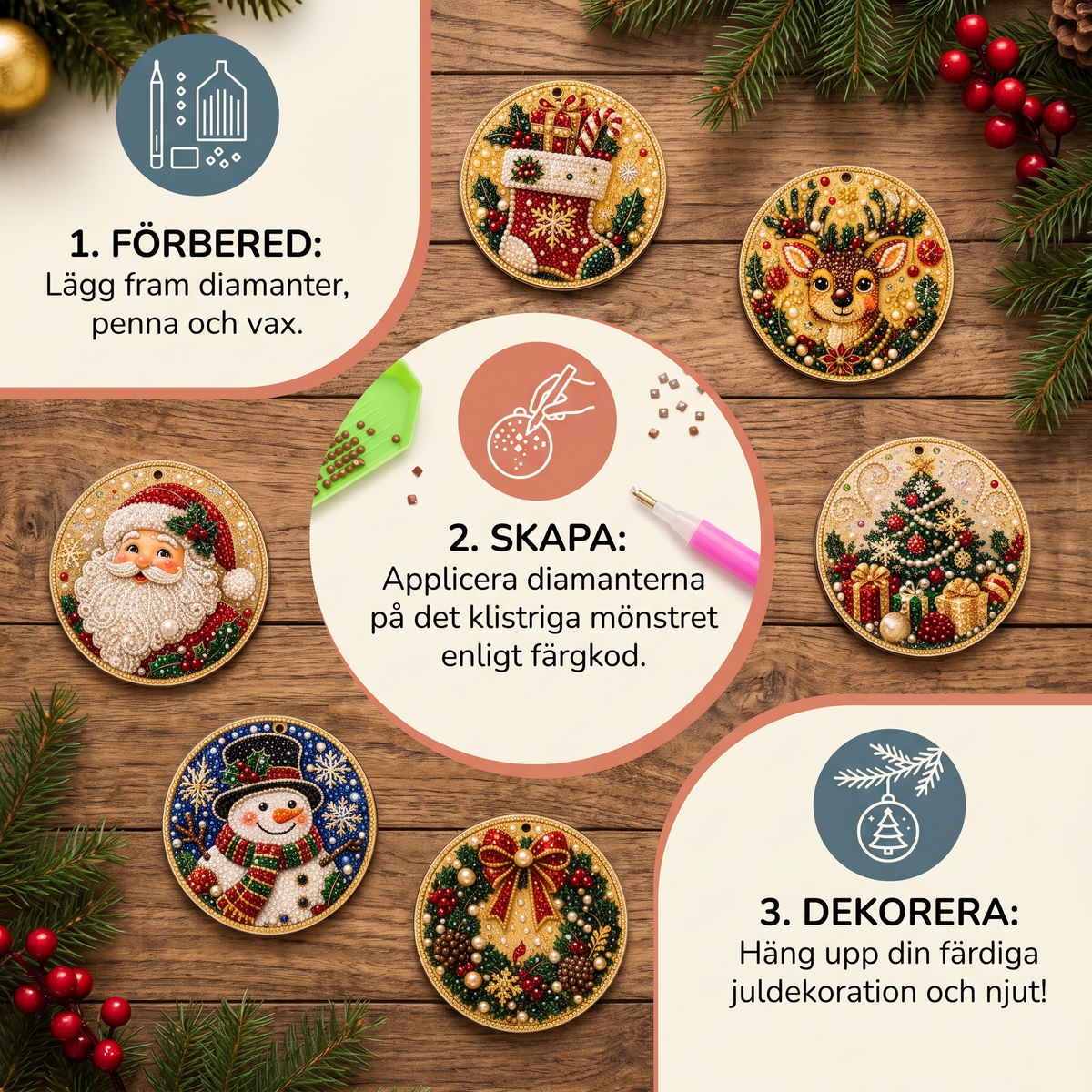 DIY Diamantmålningskit för Juldekorationer i Trä