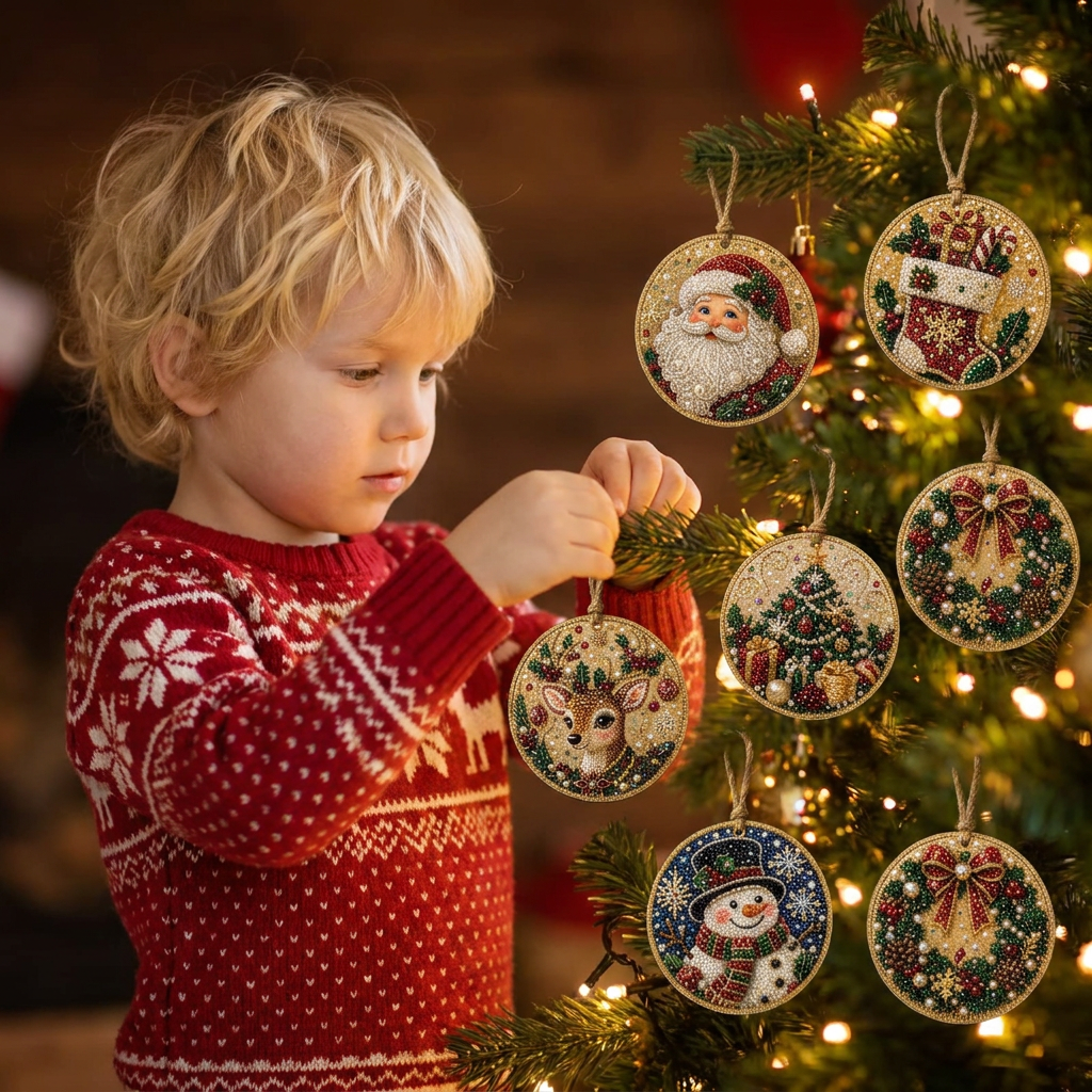 DIY Diamantmålningskit för Juldekorationer i Trä