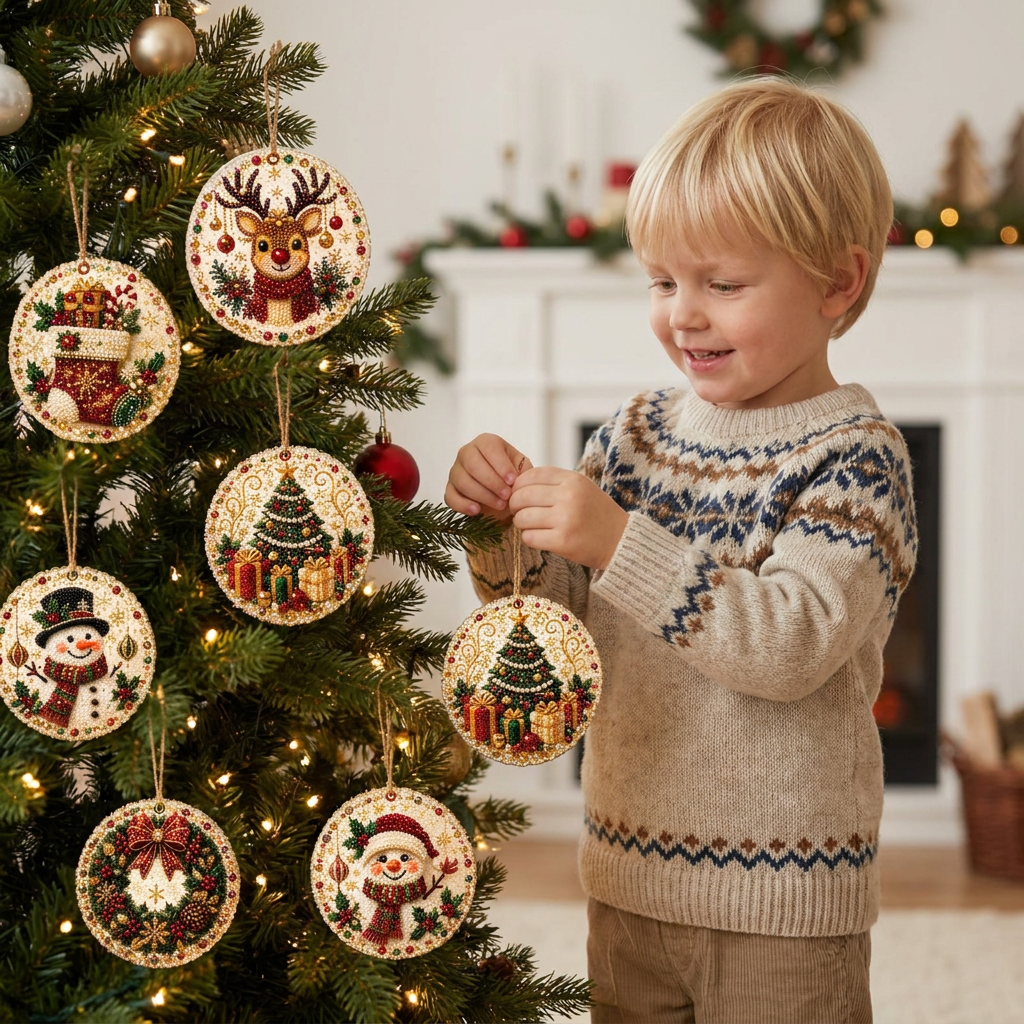 DIY Diamantmålningskit för Juldekorationer i Trä