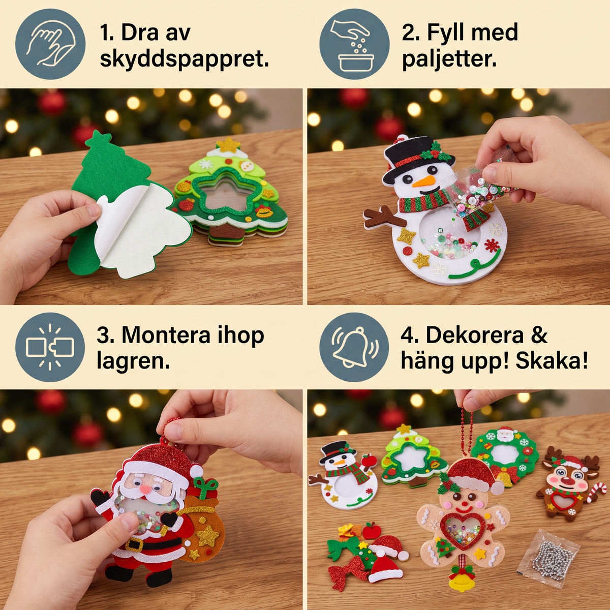 DIY-pysselset för juliga shakerdekorationer för barn