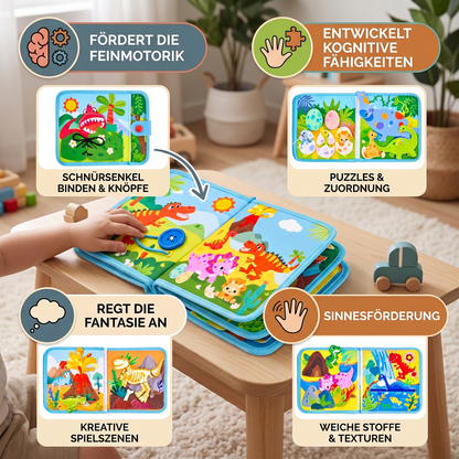 8-in-1 Montessori Dinosaurier Busy Board Aktivitätsbuch für Kleinkinder