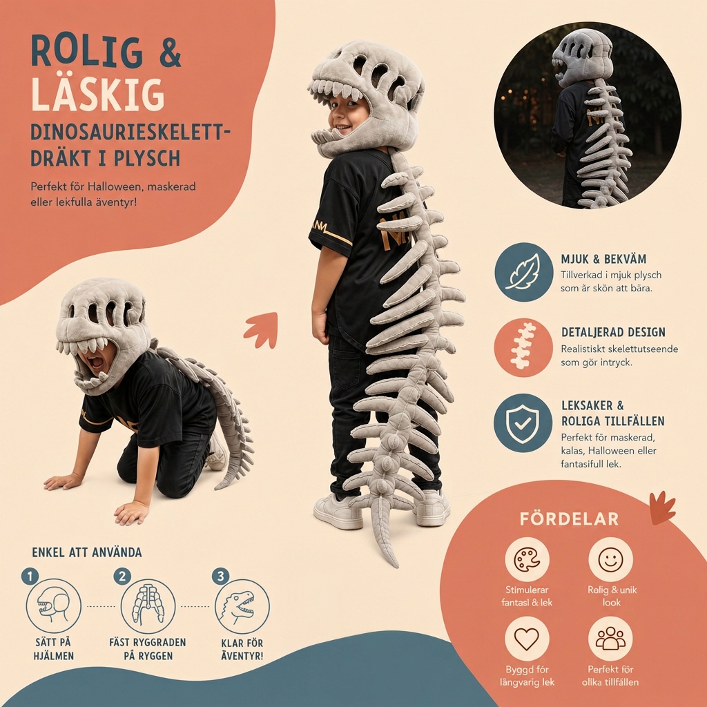Rolig Dinosaurieskelettdräkt i Plysch