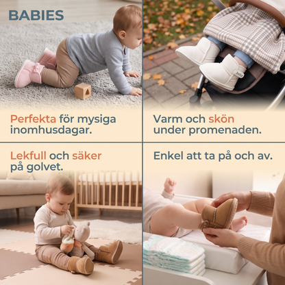 Fleecefodrade vinterstövlar för bebisar med mjuka, halkfria sulor