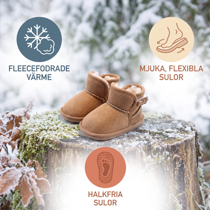Fleecefodrade vinterstövlar för bebisar med mjuka, halkfria sulor
