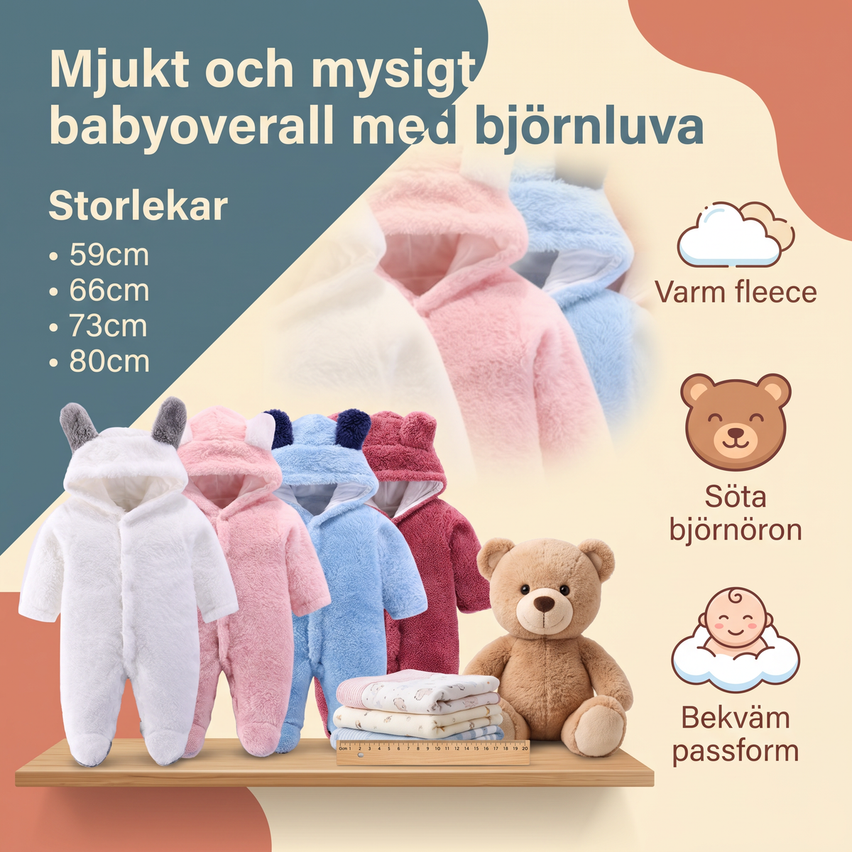 Mjukt och mysigt babyoverall med björnluva