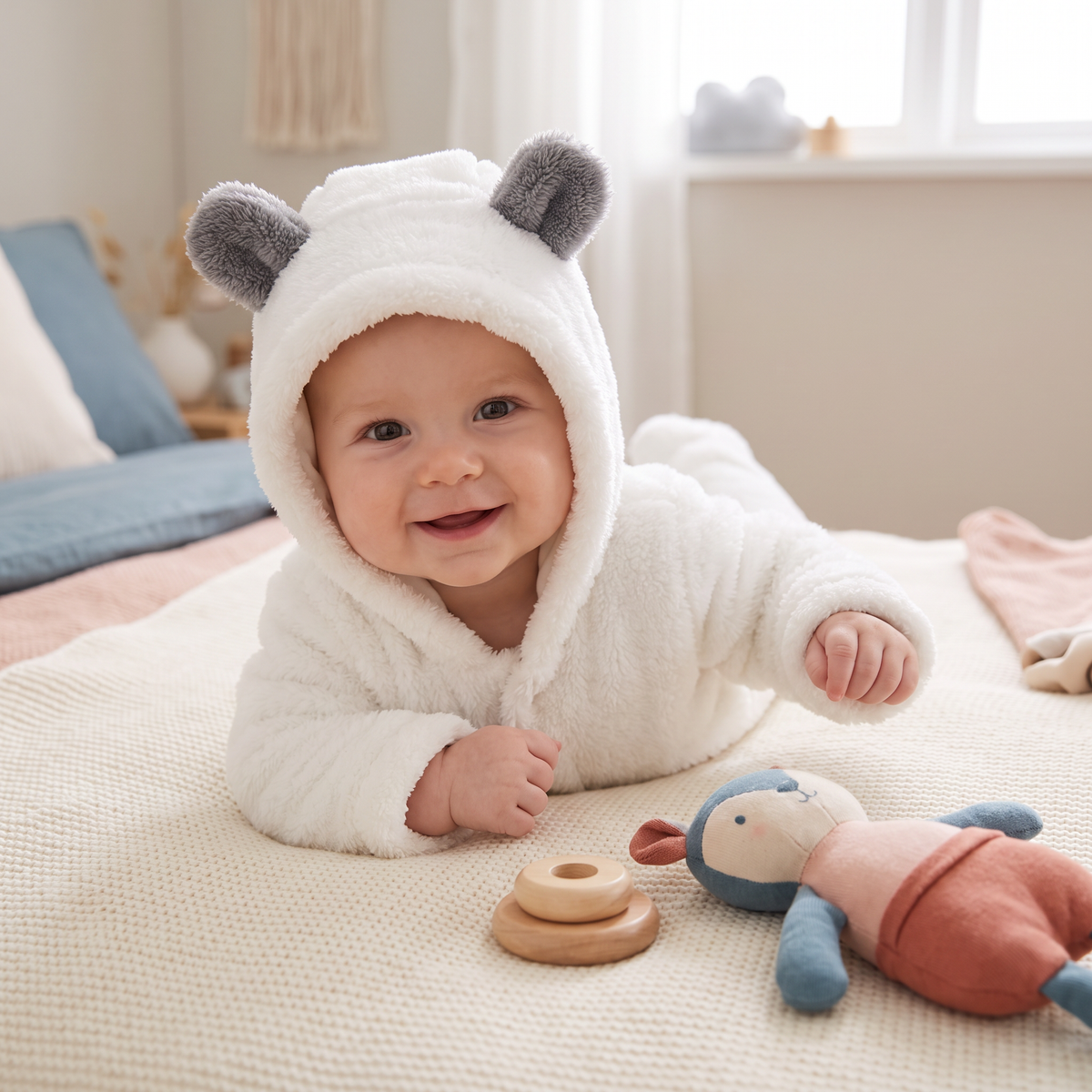 Mjukt och mysigt babyoverall med björnluva