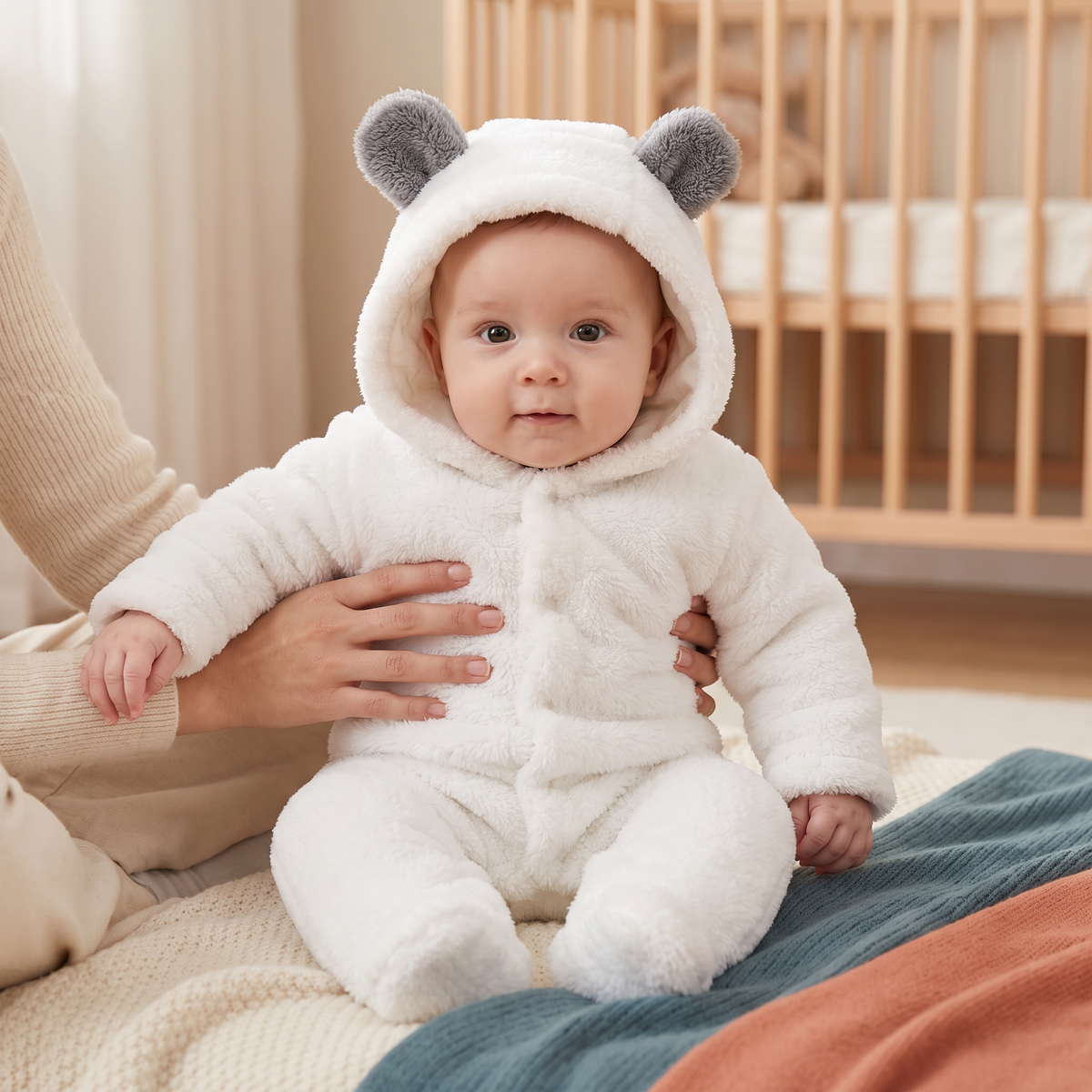 Mjukt och mysigt babyoverall med björnluva