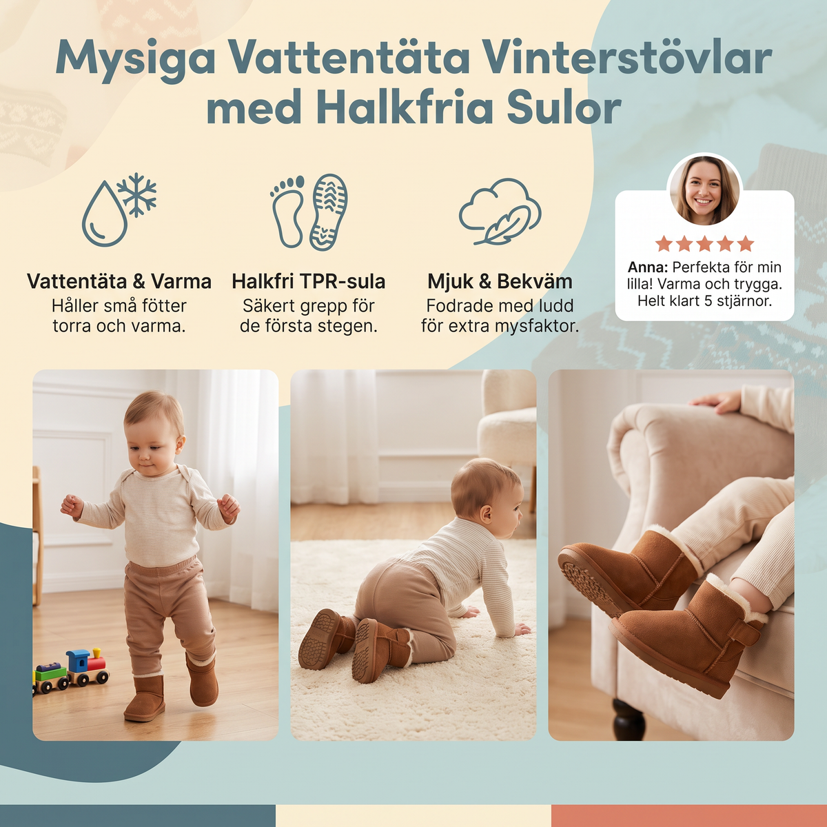 Mysiga Vattentäta Vinterstövlar med Halkfria Sulor