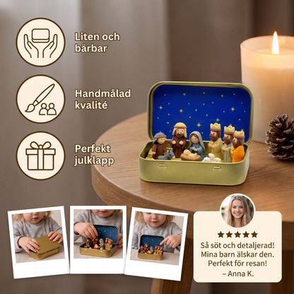 Mini-julkrubba i en ask – handmålat julfigursset