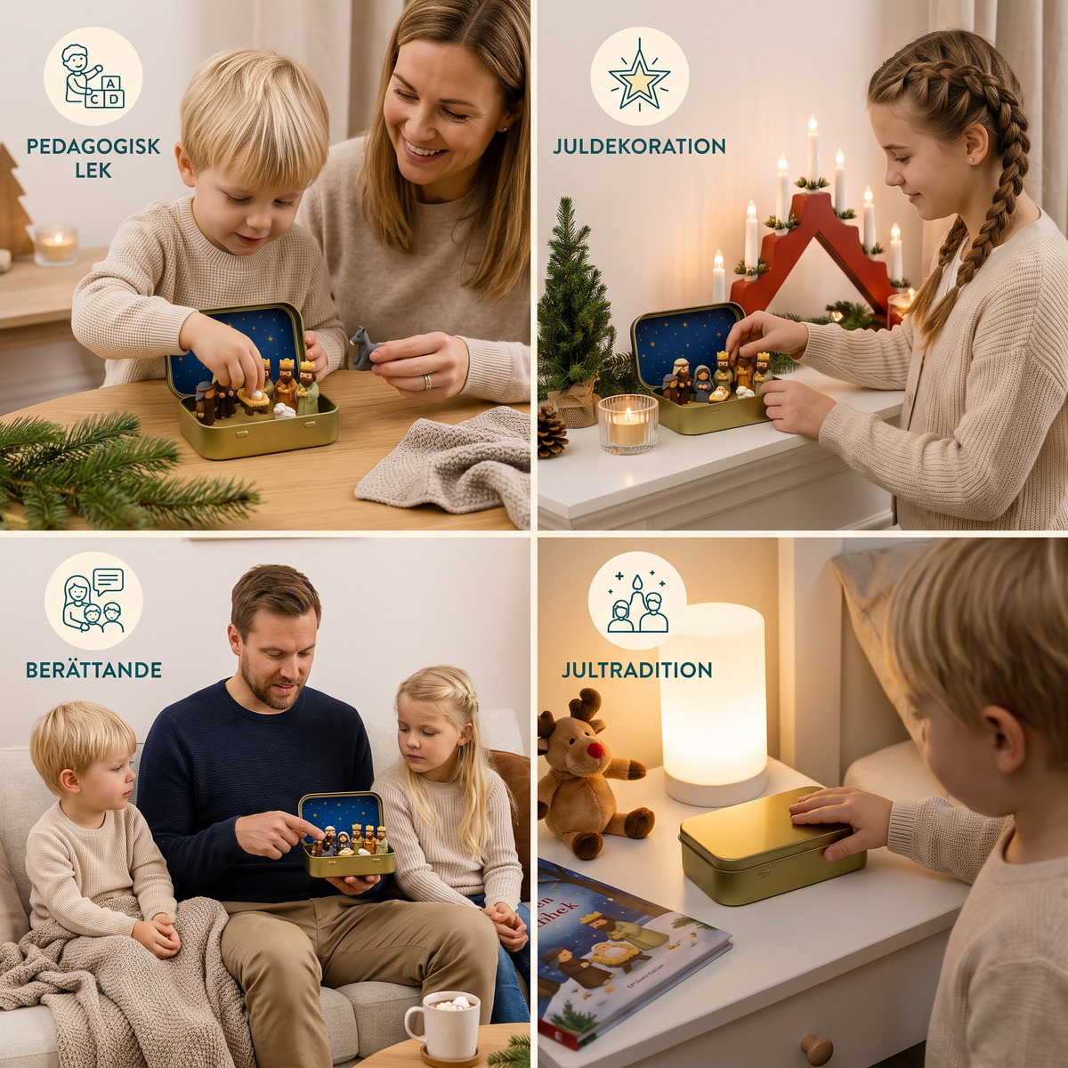 Mini-julkrubba i en ask – handmålat julfigursset