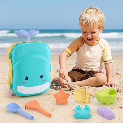 Barnens Strandleksaksväska med Sandverktyg och Timglas