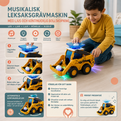 Musikalisk Leksaksgrävmaskin med Ljus och Kontinuerlig Bollskopning