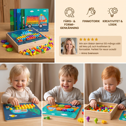 4-i-1 Montessori Sensorisk Reseaktivitetstavla i Trä med Kugghjul och Färgglada Pluggar