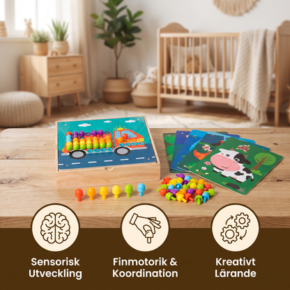 4-i-1 Montessori Sensorisk Reseaktivitetstavla i Trä med Kugghjul och Färgglada Pluggar