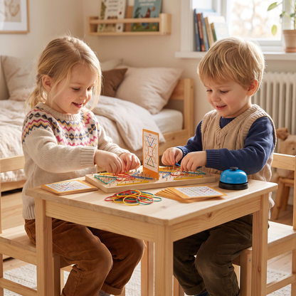 Montessori Geometriskt Duelspel i Trä med Färgglada Gummiband