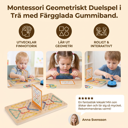 Montessori Geometriskt Duelspel i Trä med Färgglada Gummiband