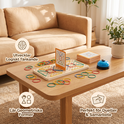 Montessori Geometriskt Duelspel i Trä med Färgglada Gummiband
