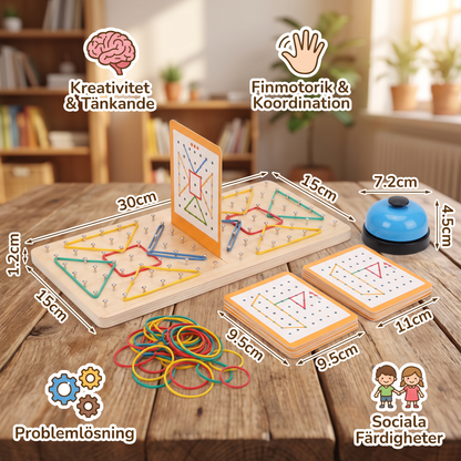 Montessori Geometriskt Duelspel i Trä med Färgglada Gummiband