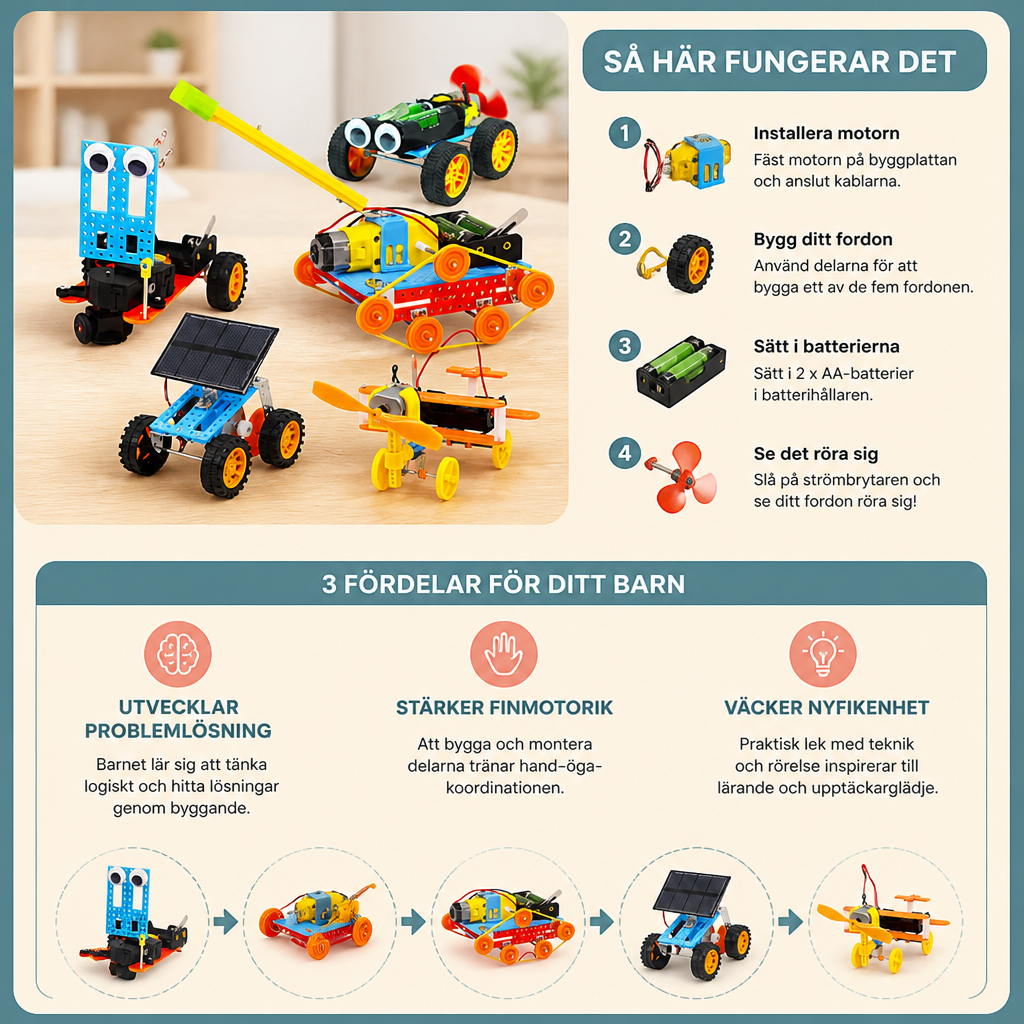 5-i-1 DIY STEM-byggsats med fordon för barn