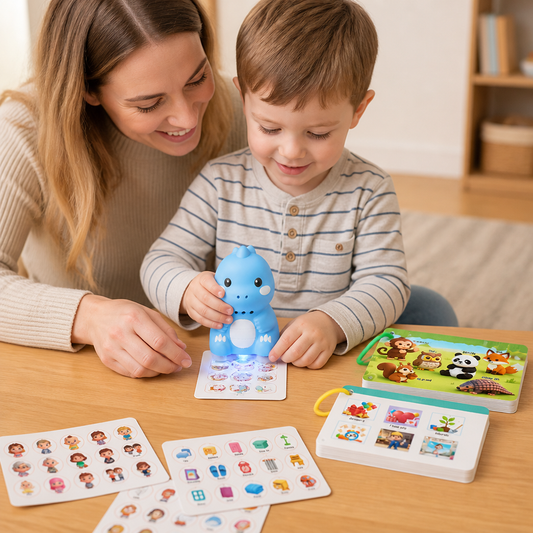 Interaktiva Dinosaurie-Talkort & Klistermärken – Montessori-Lärset för Fonetik och Synord