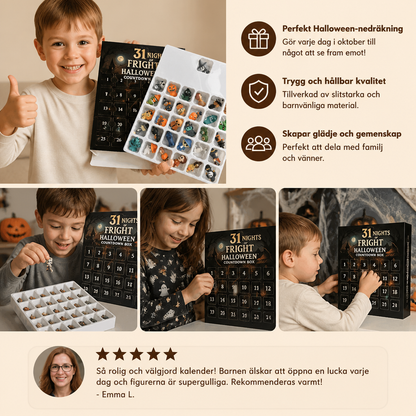 Halloween-nedräkningskalender med läskiga överraskningsminifigurer och berlocker