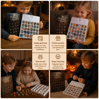 Halloween-nedräkningskalender med läskiga överraskningsminifigurer och berlocker
