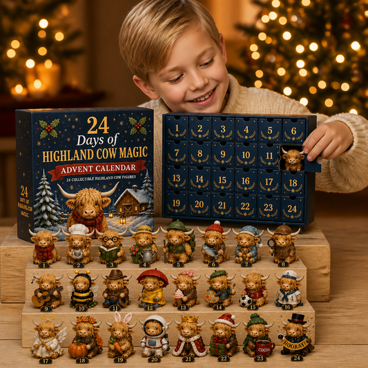 24-dagars adventskalender med Highland-kor som samlarfigurer i miniformat