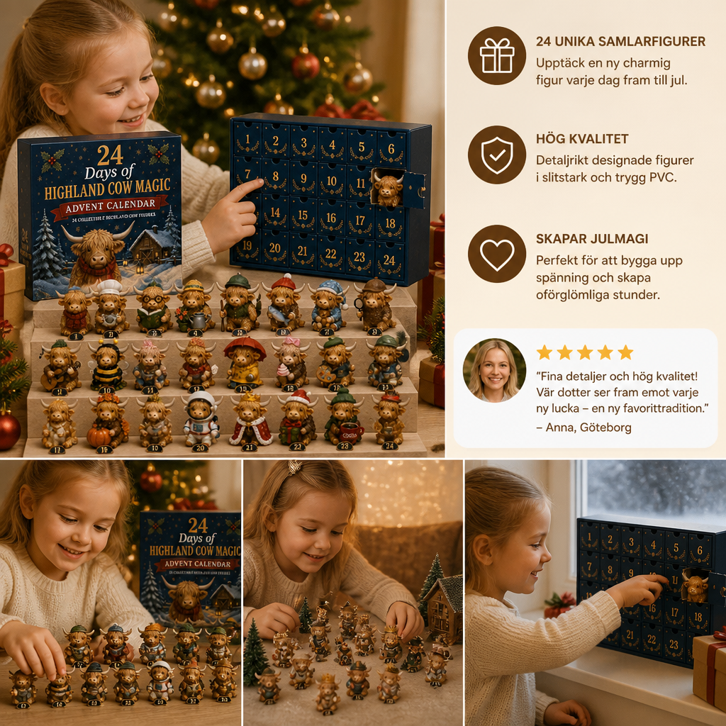 24-dagars adventskalender med Highland-kor som samlarfigurer i miniformat