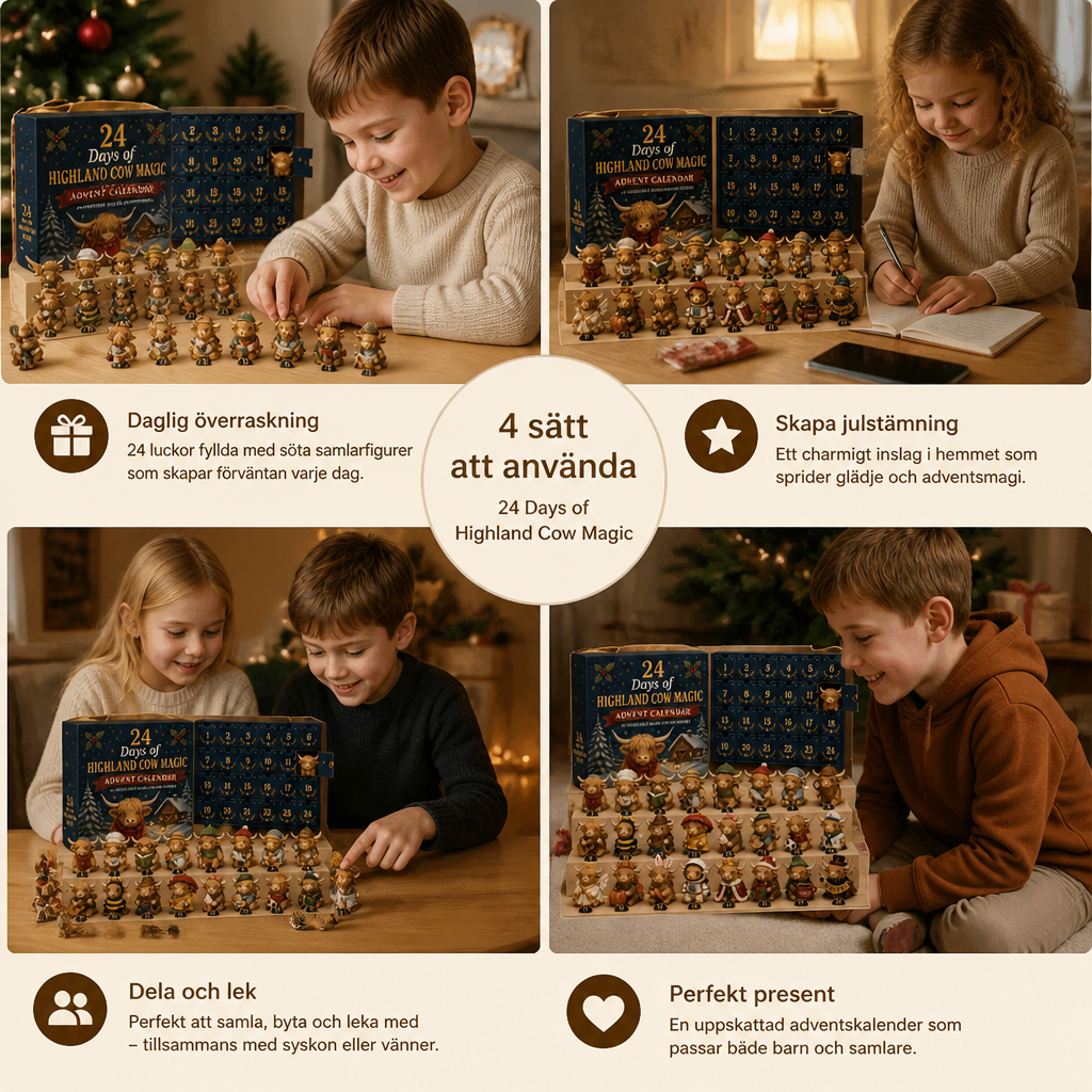 24-dagars adventskalender med Highland-kor som samlarfigurer i miniformat