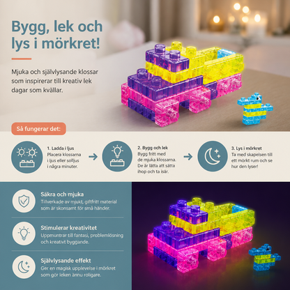 Självlysande mjuka gelébyggklossar för barn – säkra och mjuka