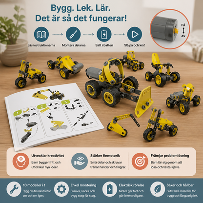 10-i-1 kreativ elektrisk byggsats med byggfordon för barn