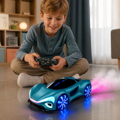 Lysande RC-driftbil med sprejeffekt och laddstation