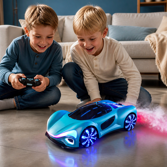Lysande RC-driftbil med sprejeffekt och laddstation