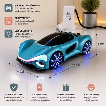 Lysande RC-driftbil med sprejeffekt och laddstation