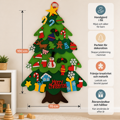DIY-julgran i filt för barn med dekorativa hängen