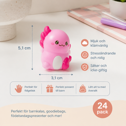 12-pack mjuka axolotl-squishies – antistressleksaker