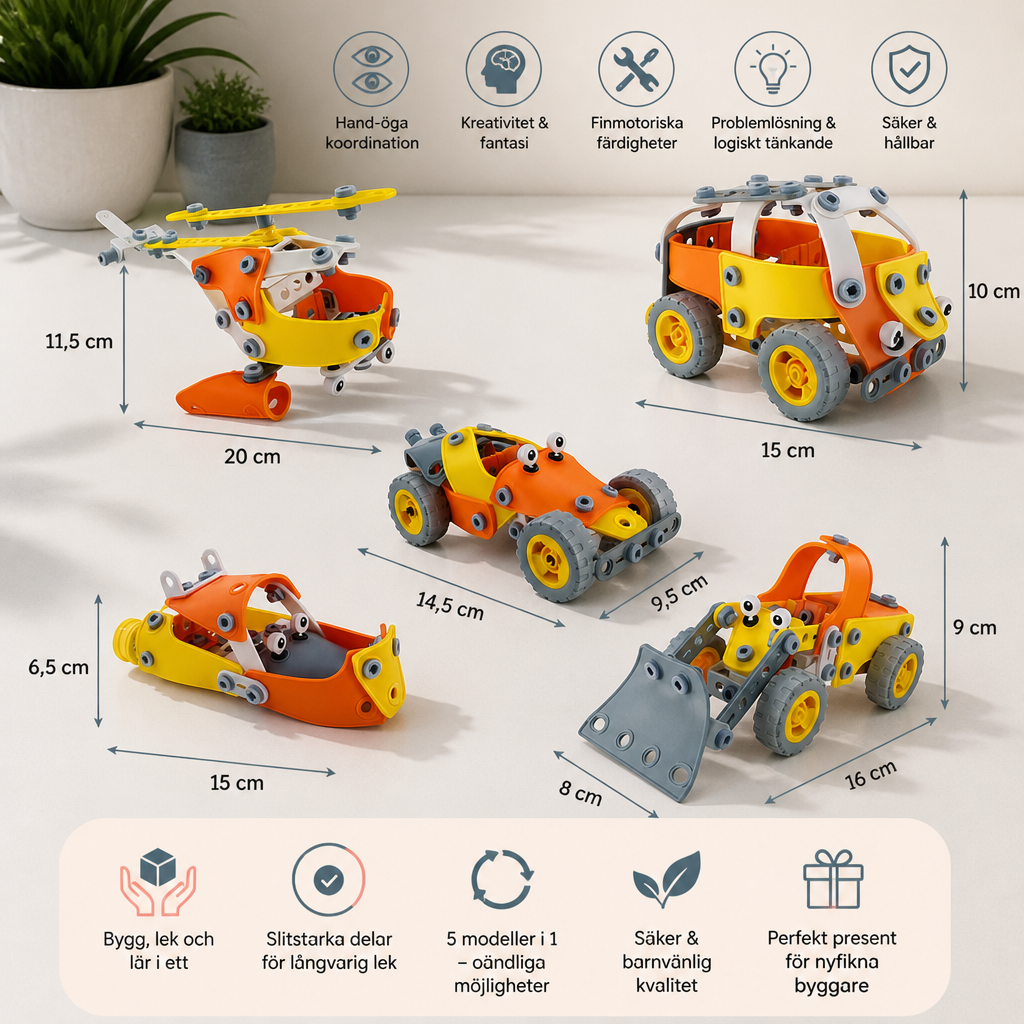 Flexibelt STEM-byggset med skruvar och muttrar