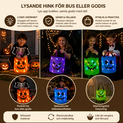 LED-halloweenkorg för godis – återanvändbar lysande väska för bus eller godis