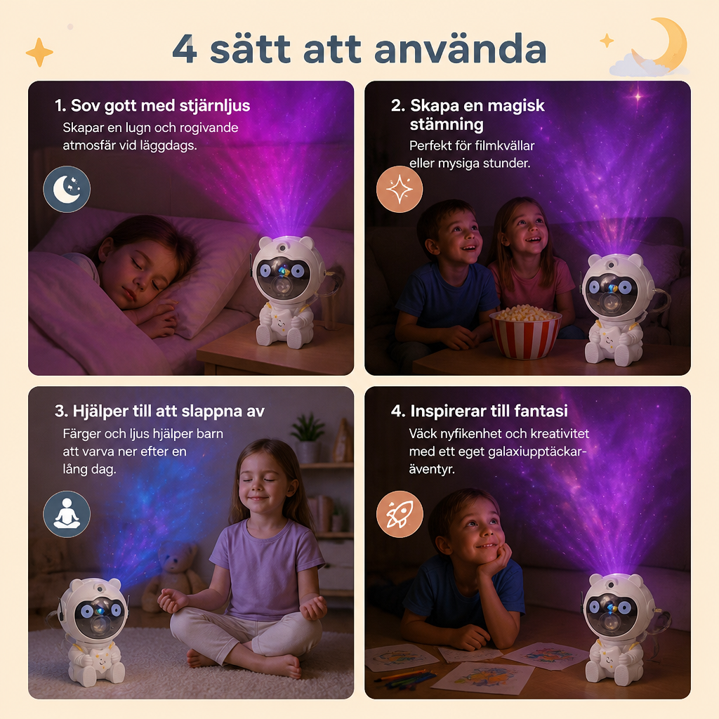 Astronaut-Galax- och stjärnprojektor med 8-färgad nebulosaprojektion och fjärrkontroll
