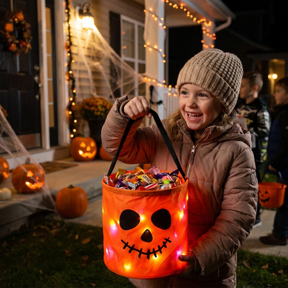 LED-halloweenkorg för godis – återanvändbar lysande väska för bus eller godis