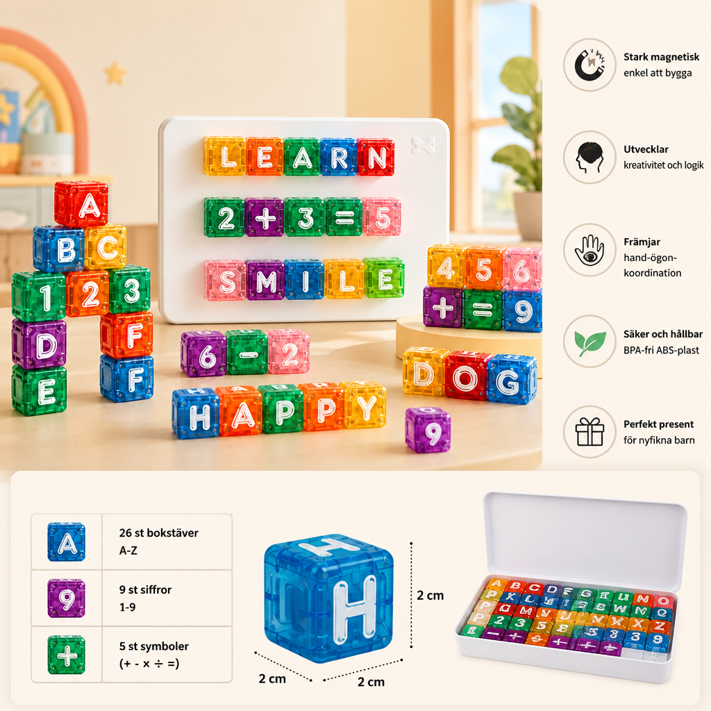 40-delars magnetiskt set med bokstäver och siffror – Montessori STEM-leksak för barn