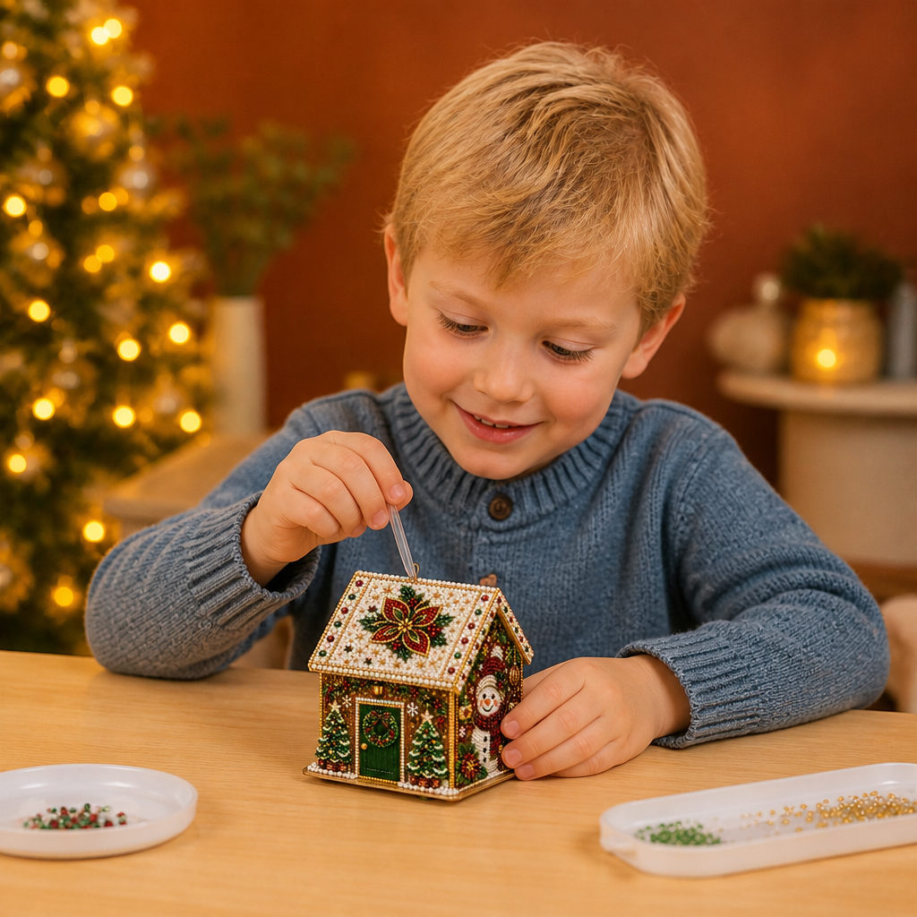 DIY 3D-pussel i trä – Pepparkakshus med Diamond Art-kit