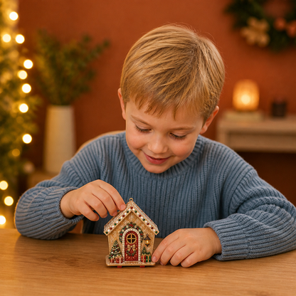 DIY 3D-pussel i trä – Pepparkakshus med Diamond Art-kit