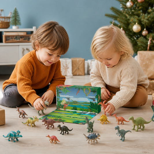 24-dagars adventskalender med dinosaurieleksaker och överraskningsfigurer