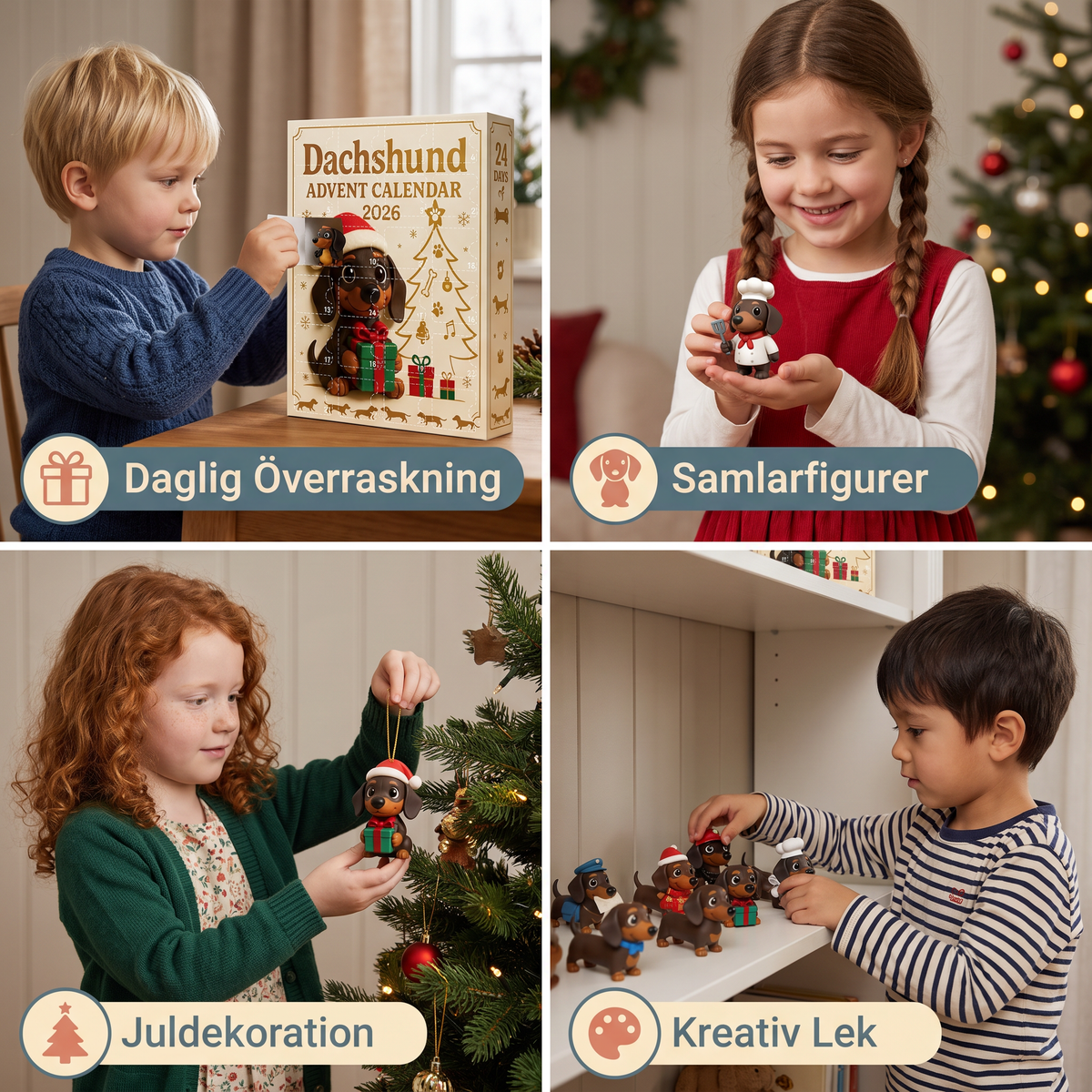 Dachshund-adventskalender med överraskningsfigurer – 24 dagar
