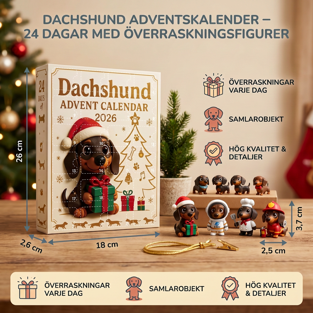 Dachshund-adventskalender med överraskningsfigurer – 24 dagar