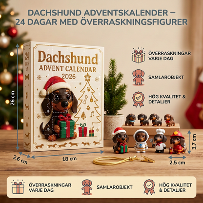 Dachshund-adventskalender med överraskningsfigurer – 24 dagar