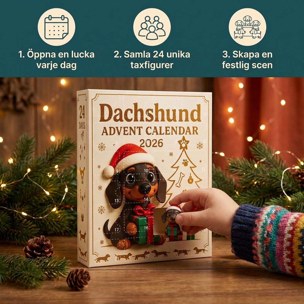 Dachshund-adventskalender med överraskningsfigurer – 24 dagar