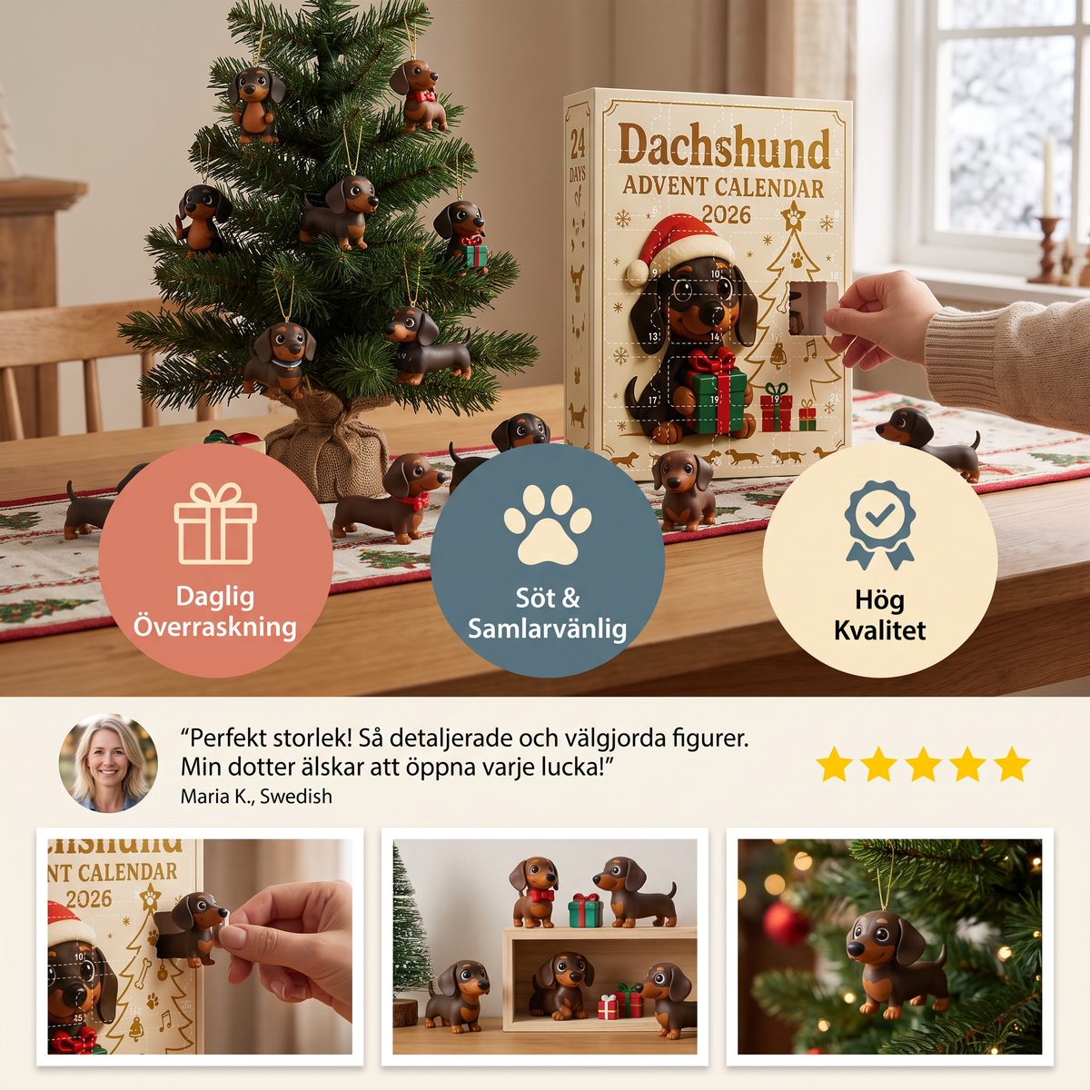 Dachshund-adventskalender med överraskningsfigurer – 24 dagar