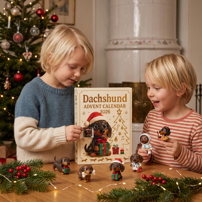 Dachshund-adventskalender med överraskningsfigurer – 24 dagar